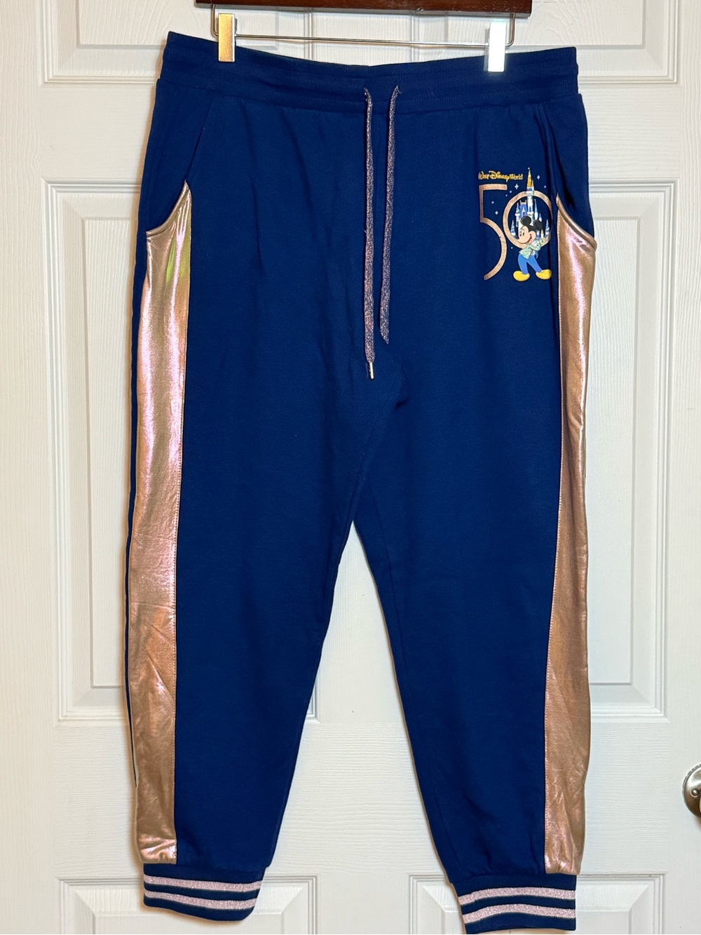 Disney 50th Anniversary Navy Jogger Pants with Metallic Rose Gold Trim